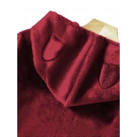 Cat Face & Letter Print Ear Decor Hoodie, Cute Kangaroo Pocket Asymmetrical Hoodies Sweatshirt, Women's Clothing