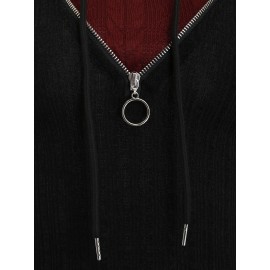 Color Block Zipper Hoodie, Casual Long Sleeve Drawstring Hoodies Sweatshirt, Women's Clothing