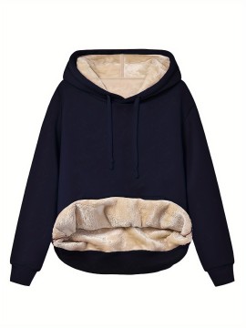Solid Kangaroo Pocket Hoodie, Casual Long Sleeve Hoodie For Fall & Winter, Women's Clothing