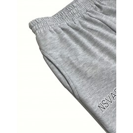 Slant Pockets Wide Leg Pants, Casual Letter Print Loose Elastic High Waist Pants For Fall, Women's Clothing